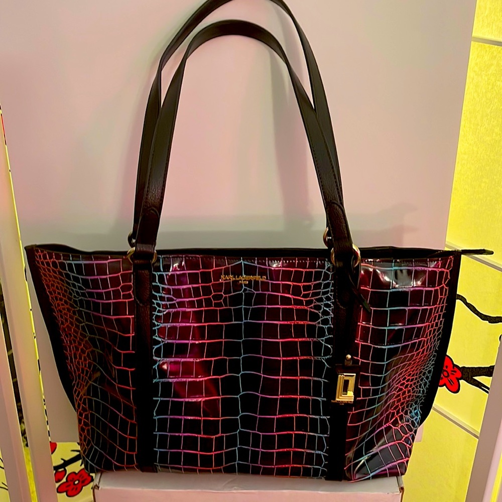 Karl Lagerfeld shoulder bag w/colorful crocodile pattern. Excellent condition.